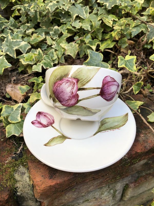 Tulips cup and saucer small front view