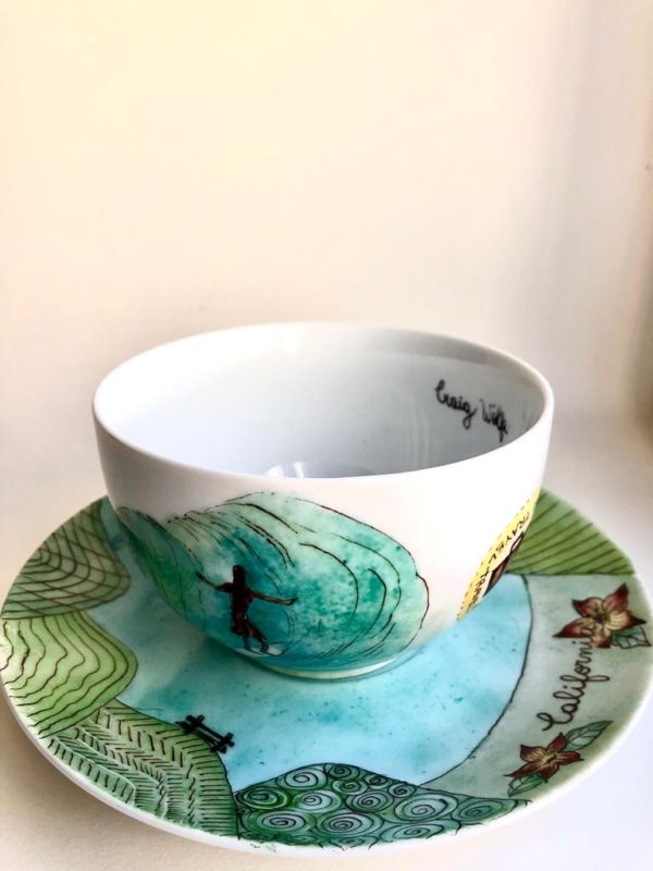 Californian dreams, cup and saucer, surfer view