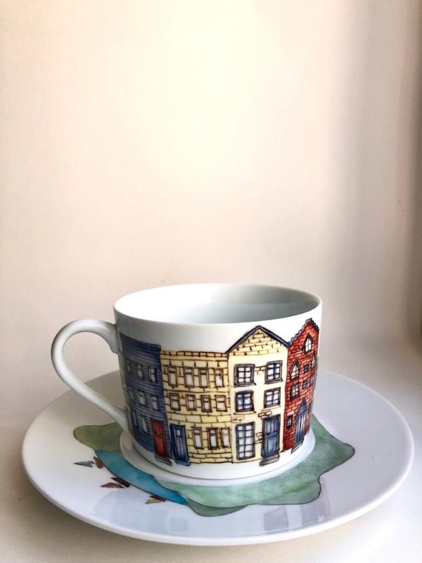 Bright town, cup and saucer, front view