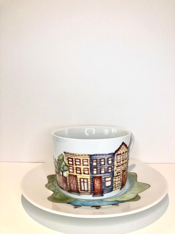 Bright town, porcelain cup and saucer